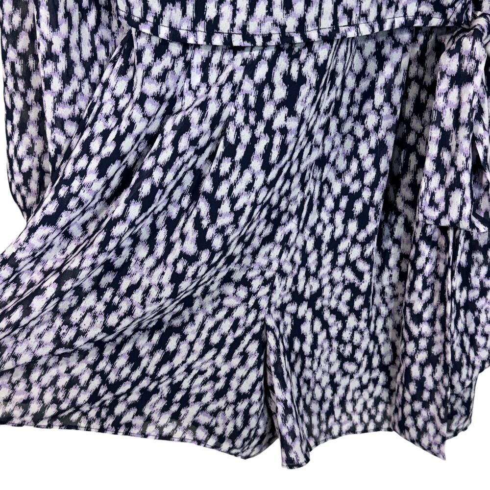 Michael Michael Kors Small Romper Ruffled Wrap Long Puff Sleeves Purple Abstract - Picture 3 of 10